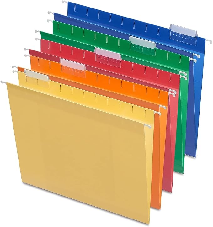 Staples Hanging File Folders, Letter Size, 2" Expansion, 5‑Tab, Assorted Colors, Box‑Bottom Design – 25/Box by Staples