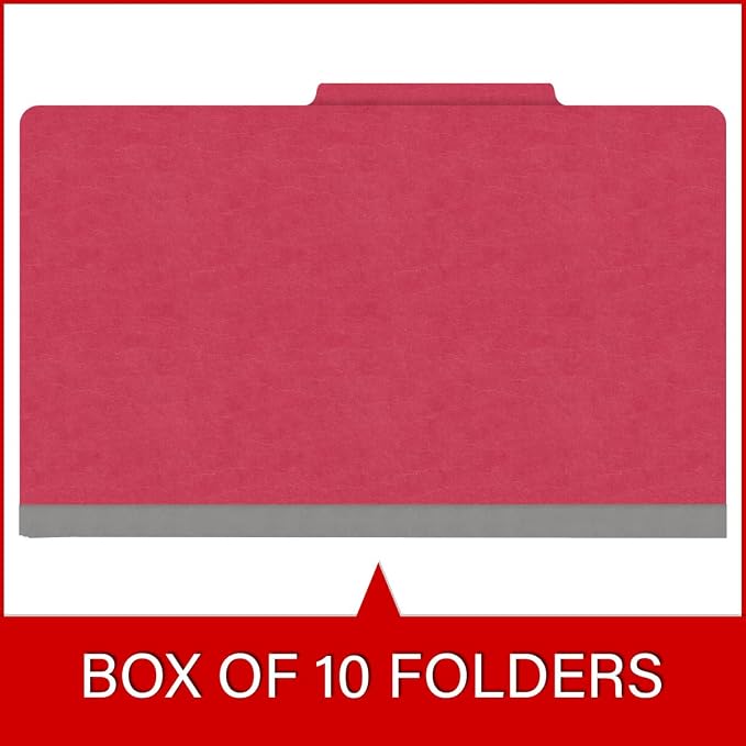 18 pt Heavy Duty Top Tab Color Folders, 2/5 Cut ROC Top Tab, Legal Size, 2 Dividers, Red (Box of 10) - Image 6