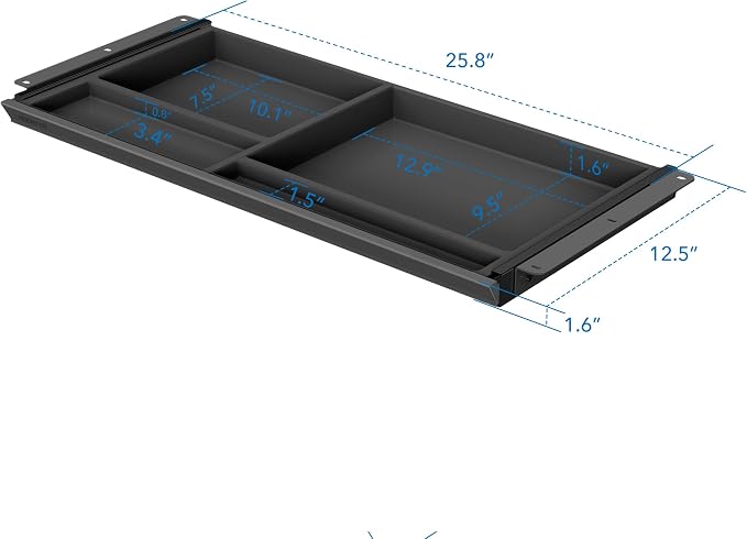Mount-It! Under Desk Drawer with 4 Compartments, Deep Low-Profile Slide-Out Storage Organizer, 25.8″ x 12.5″ x 1.6″, Smooth Glide Pull-Out Tray for Traditional & Single Motor Standing Desks, Black - Image 2