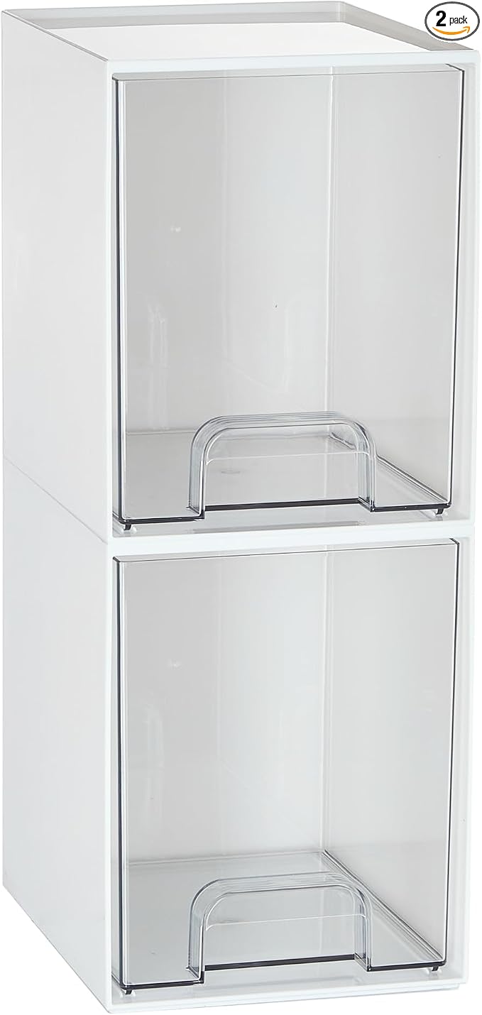 Vtopmart White Stackable Storage Drawers, 2 Pack Tall Organizers | Pull-Out Drawers, Stackable Design for Skincare, Cosmetics, Beauty Supplies, Vanity, Bathroom, Cabinet and Countertop by Vtopmart