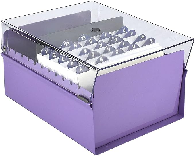 Acrimet 5 X 8 Card File Holder Organizer Box Metal Base Heavy Duty (AZ Index Cards and Divider Included) (Purple Color with Clear Crystal Plastic Lid Cover) | With A-Z Index & Non-Slip - Image 2