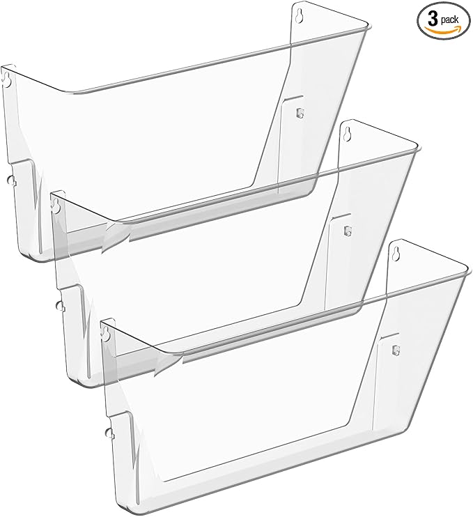 Gawerk Clear Acrylic Single Pocket, Plastic Hanging Wall Mount File Holder for Office Home (Clear, 3 Pack) by Gawerk