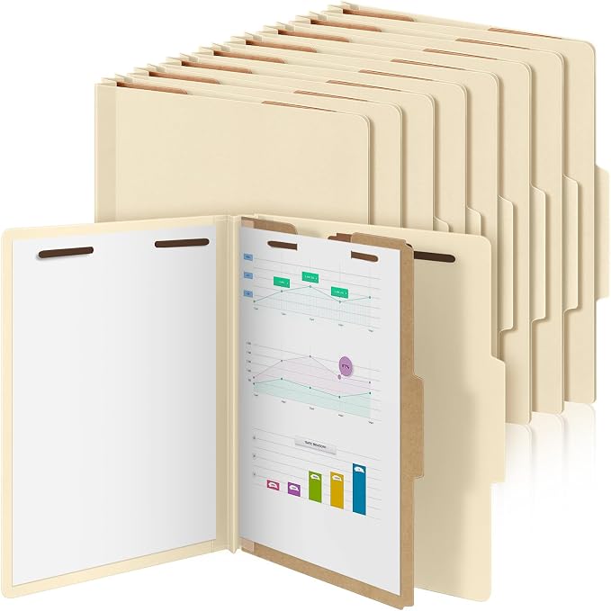 AmazingSpark 24 Pcs Classification Folders Letter Size Bulk 1 Dividers Pressboard File Folder with Expansion 2 Prongs Fastener Heavy Duty Office File Organizer for School Project Document(Beige) by Unknown