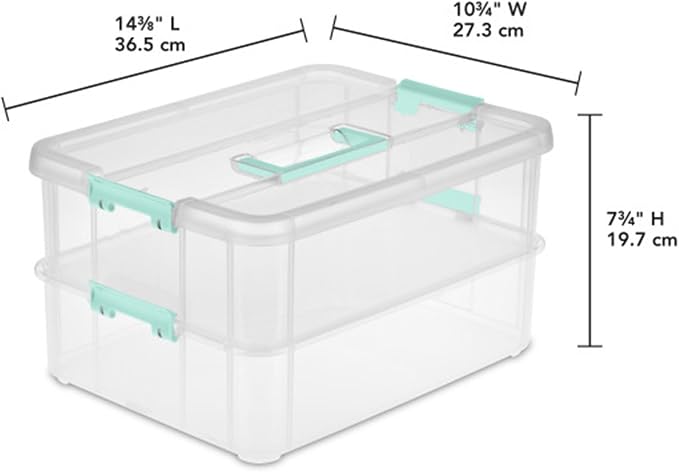 Sterilite 16-Pack Stack & Carry, 2 Layer Handle Box for Home & Office Storage - Clear Base & Lid with Color Latches, Organizer for Art & Craft Supplies, Sewing Tools or 8.5" x 11" Paper - Image 2
