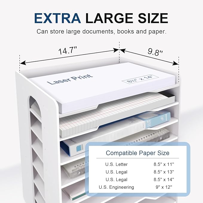 SONGWAY Large File Organizer for Desk - 8 Tier Legal Size Paper Storage Holder, File Sorter, Letter Mail Tray, Desktop Paper Storage Organizer for Home Office School - Image 3