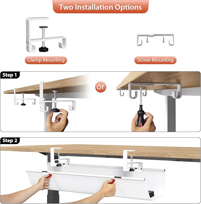 Univivi No Drill Under Desk Cable Management Tray, 36 inch Cable Management | Clamp/Screw Mount Cable Management Under Desk, Premium Fabric Under Desk Cable Tray, Various Size Cable tray for Office, Home - Image 6