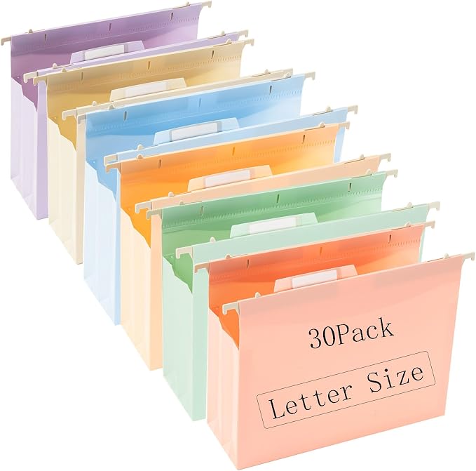 30 Plastic Large Capacity Hanging folders with Labels, Colored red | Keeps paperwork organized with vibrant color coding for quick identification at home, school, or work. by FeiBi