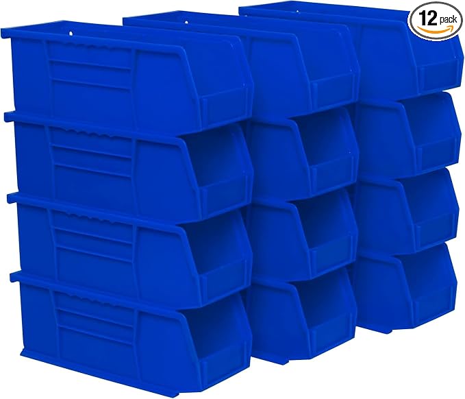 Akro-Mils 30224 AkroBins Plastic Storage Bins, 11"x 4"x 4", Blue, 12-Pack | Space-Saving Stackable Bins for Garage, Pantry, Craft Organization by Akro-Mils