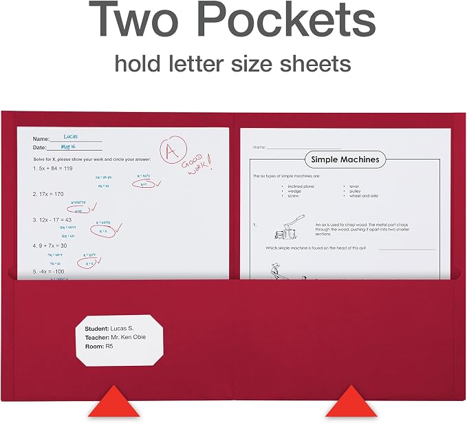 Oxford 2 Pocket Folders, Mega Box of 125, Textured Paper Folders, Red, Letter Size, Essentials for School & Teacher Supplies Lists (57543) - Image 3