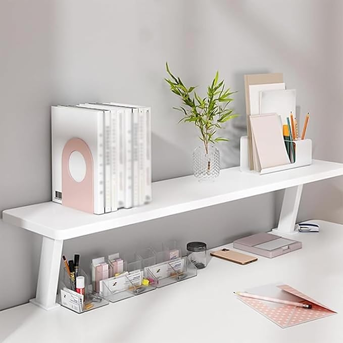 39.4x7.8 in Clamp on Desk Shelf, Adjustable Floating Desks Shelf Space Saving Desktop Extender Storage Organizer for Office, Dorm, Home Desk Organization, White - Image 2