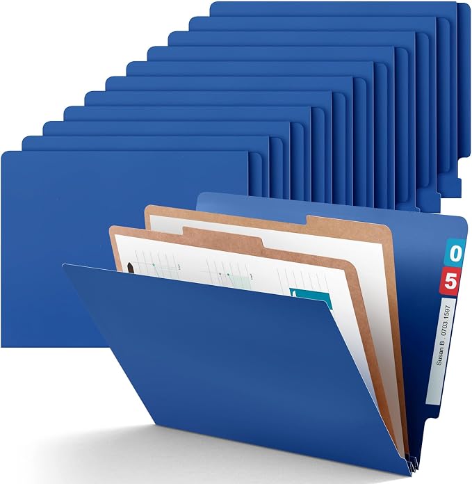 Skyygemm 24 Pack Classification Folders, Letter Size,2 Dividers,Dark Blue | Pressboard File Folders, 2 Prong Fasteners, 2" Expanding, Manila, End Tab, for Office School Legal Records Medical by Skyygemm