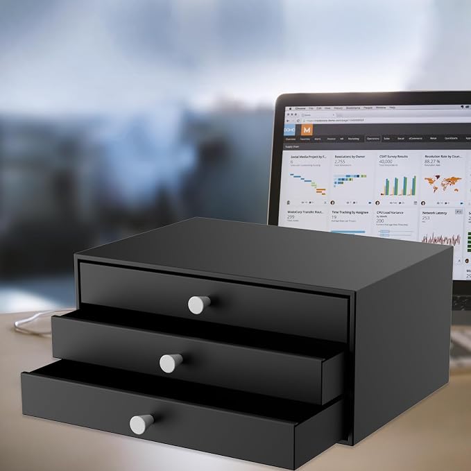 Metal Desk Top Drawers, Small Table Organizer with 3-Drawer Storage Organizer for A4 File, Desk File Storage Organization for Office, Home, No Assembly Required, Black - Image 2