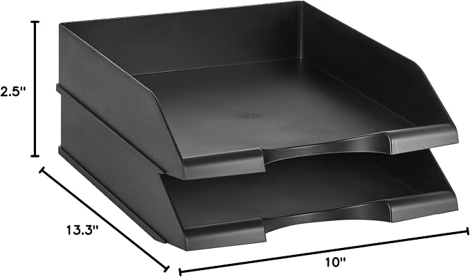 Amazon Basics Rectangular Stackable Desk Organizer Office Letter Tray, File Storage, Paper Organizer, Black, 2-Pack - Image 5