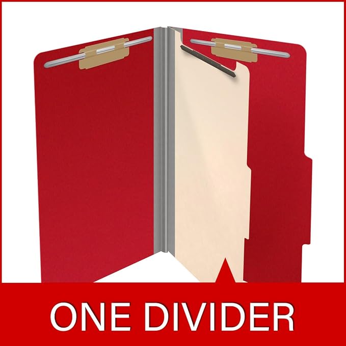 25 Pt. Pressboard Classification Folders, 2/5 Cut ROC Top Tab, Legal Size, 1 Divider, Deep Red (Box of 10) - Image 8