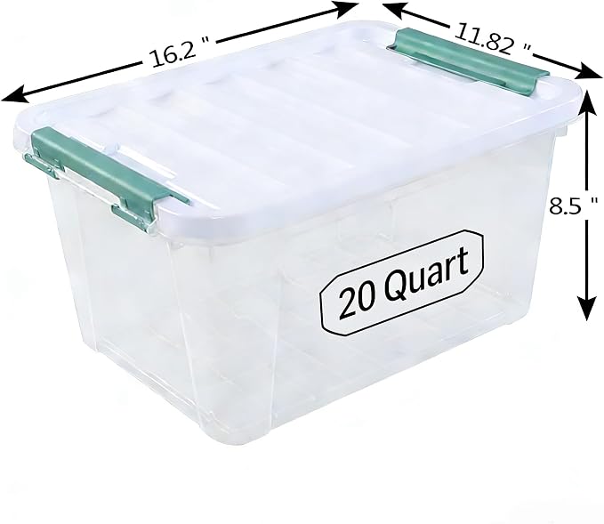 Latching Storage Bins with Lids, 20 Qt Stackable Box, 4-Pack | Clear Heavy-Duty Plastic Containers with Secure Snap Locks for Closet, Bathroom, Office Organizing - Image 2