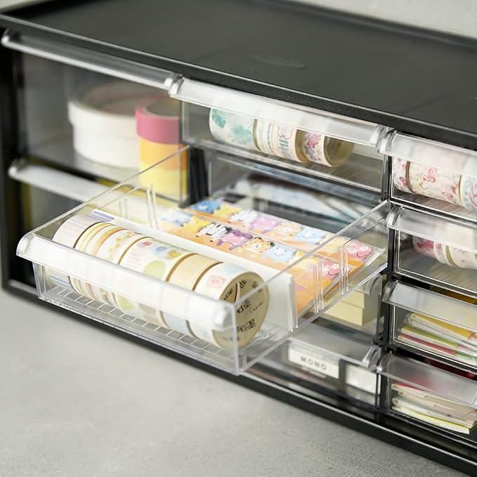 Plastic Desk Drawer Organizer w/10 Drawers, Clear Small Parts Storage w/Drawers, Arts, Craft, Medicine Vitamin, Teacher Toolbox, Stationary, Accessories, Dust-proof, Black A9-5244-BK - Image 5