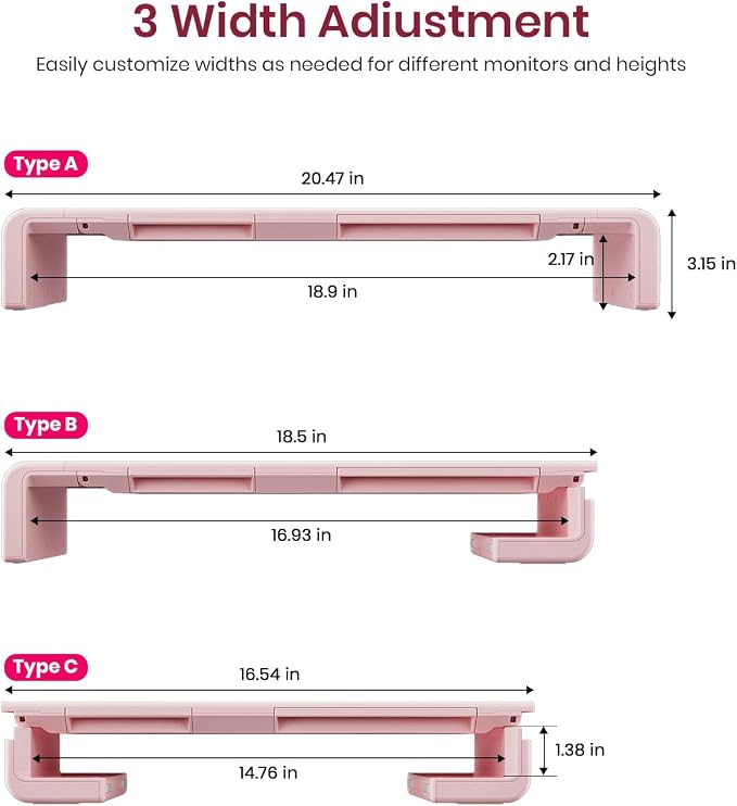 Pink Monitor Stand Riser, Klearlook Foldable, Height Adjustable Computer Stand, Desk Shelf Riser with Storage Drawer &Tablet Phone Stand for Desktop, Laptop - Image 5