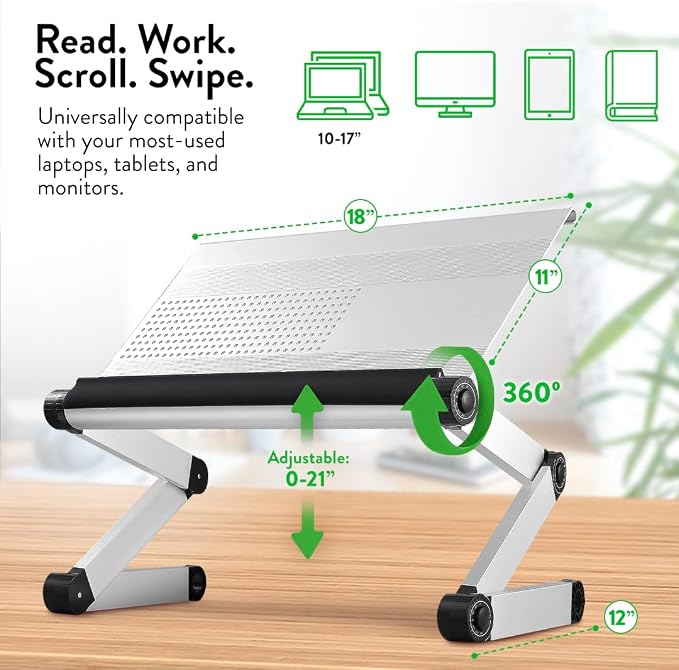 Uncaged Ergonomics Adjustable Book Holder, Tablet & Laptop Stand, Aluminum Portable Reading Stand for Textbooks & Cookbooks, Recipe Holder for Kitchen Counter, Silver - Image 3