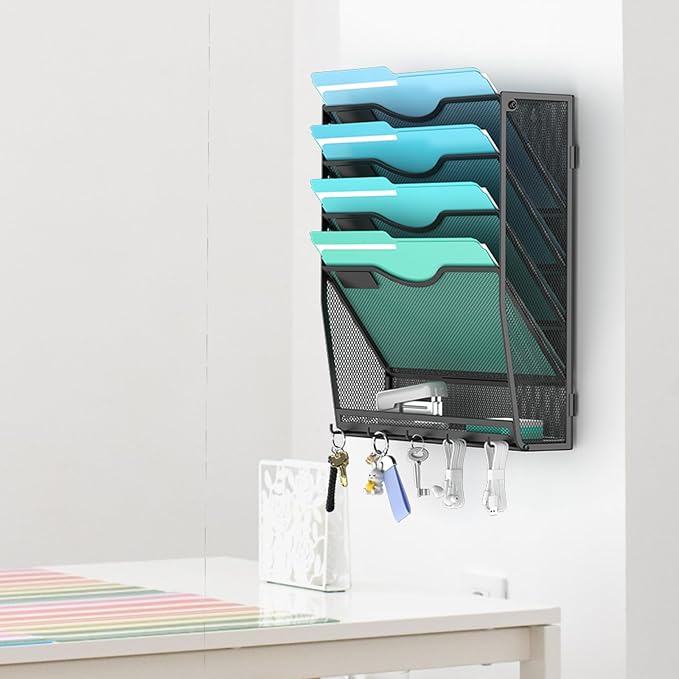 Gawerk 5-Tier Wall File Organizer Hanging Wall File Holder Wall Mount Paper Folder Organize, Mesh Magazine Document Mail Organizer for Office School Home, Black - Image 5