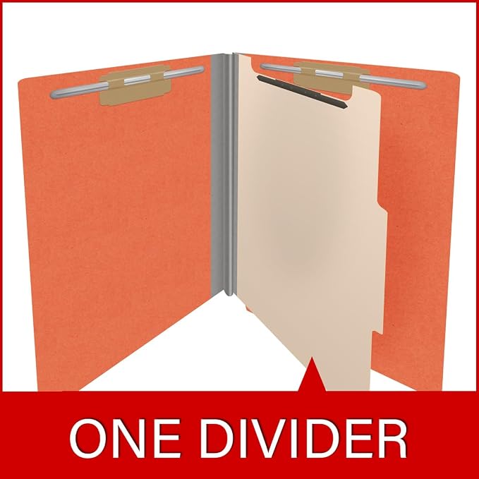 Ecom Folders Heavy Duty Top Tab Classification Folders | Letter Size 18 Pt Stock with 1 Divider | 2/5 Cut Right Position Tab for Medical, Legal and Office Documents | Orange, Box of 10 - Image 8
