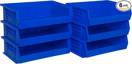 Akro-Mils 30255 AkroBins Plastic Storage Bins, 11"x16"x5", Blue, 6-Pack | Space-Saving Stackable Bins for Garage, Pantry, Craft Organization by Akro-Mils