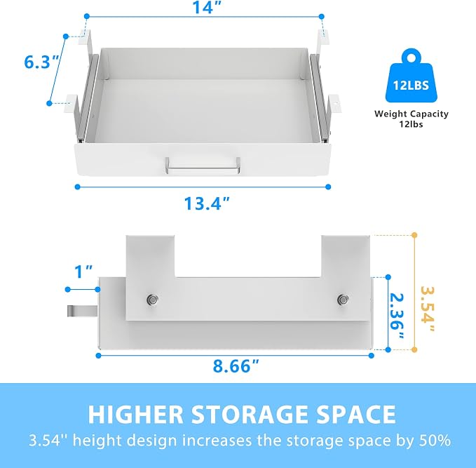 Gome Under Desk Pull-Out Drawer - Storage Organizer Office Mounted, Easy Slide-Out Pencil Drawer for Saving Space, Ideal for Sit-Stand Workstation (For 1.2" Support Bar Under Desk) - Image 2