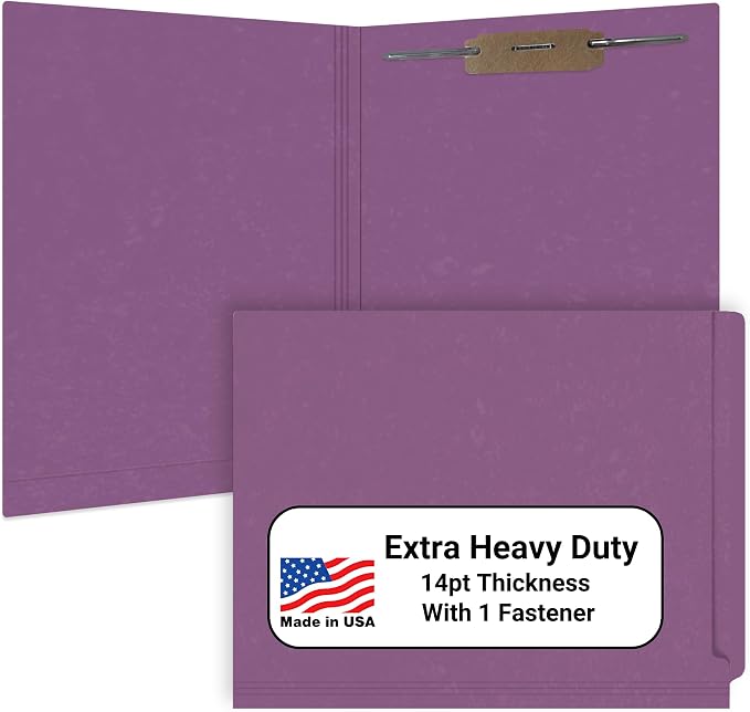 Purple File Folders, Doctor Stuff, Letter Size Reinforced End Tab Folder with 2" Bonded Fastener on Inside Back, 14 pt Stock, Box of 50 by DoctorStuff