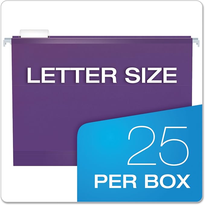 Pendaflex Reinforced Hanging File Folders, Letter Size, 1/5 Cut, Assorted Jewel-Tone Colors, 25/BX (4152 1/5 ASST2) - Image 5