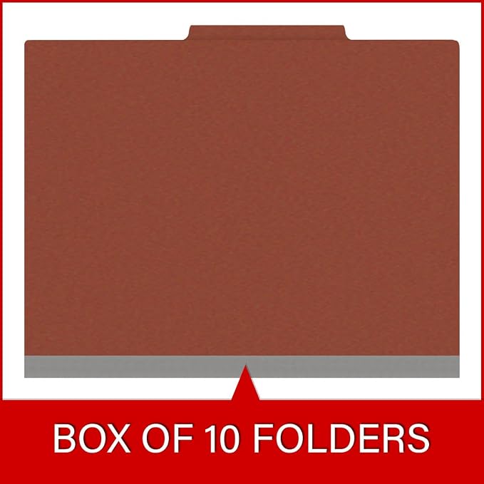 25 Pt. Pressboard Classification Folders, 2/5 Cut ROC Top Tab, Letter Size, 1 Divider, Brick Red (Box of 10) - Image 6