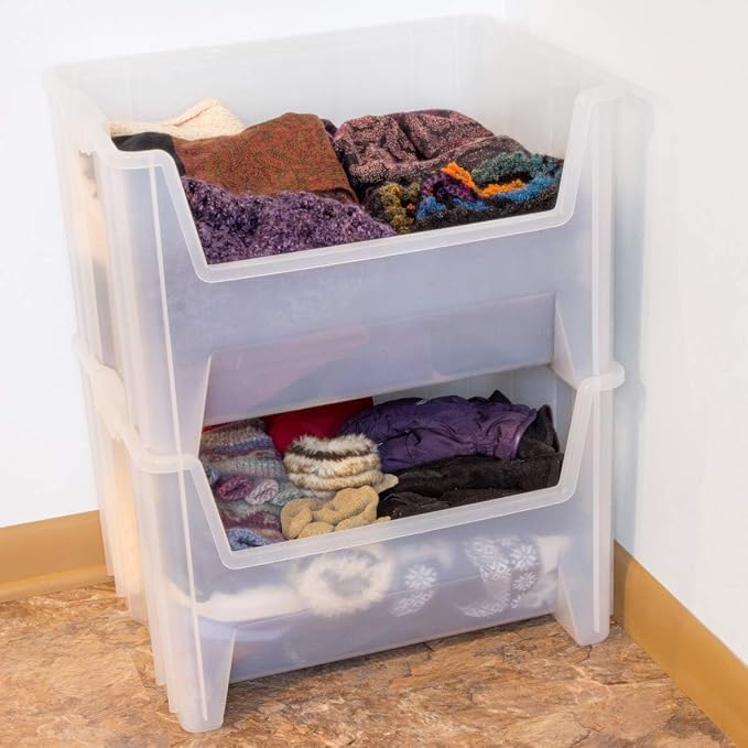 Akro-Mils 13017 Stak-N-Store Stackable Storage Bins, Heavy Duty Garage Storage Containers, Open Front Plastic Organizer for Tools, Shelves, Closet Organizer, 15" x 20" x 12-1/2", Clear, 3-Pack - Image 2
