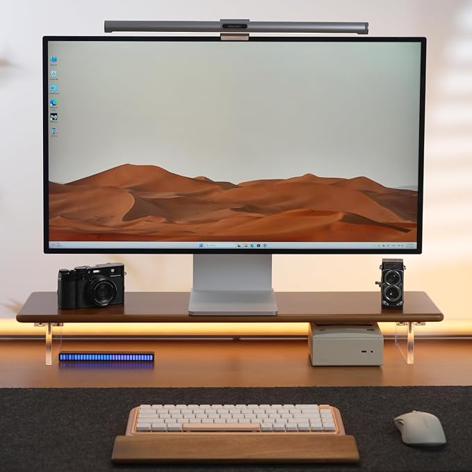 Bamboo Monitor Stand Riser, Brown Desk Shelf with Acrylic Legs | 31.5-Inch Wide, 3.3-Inch Clearance, Fits Monitor, Laptop, Printer and Speakers for Small Desks - Image 4