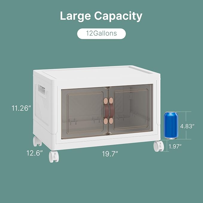 384QT Lockable Plastic Storage Bins, 8 Pack Collapsible Cabinets | Stackable Organizer with Doors & Wheels, Foldable Containers for Bedroom, Dorm, Office & Garage Storage - Image 8