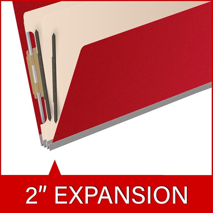 Ecom Folders End Tab Pressboard Classification Folders | Legal Size 25 Pt Stock with 2 Dividers and 2" Tyvek Expansion | Medical, Legal & Office Records Organizer | Deep Red, Box of 10 - Image 7