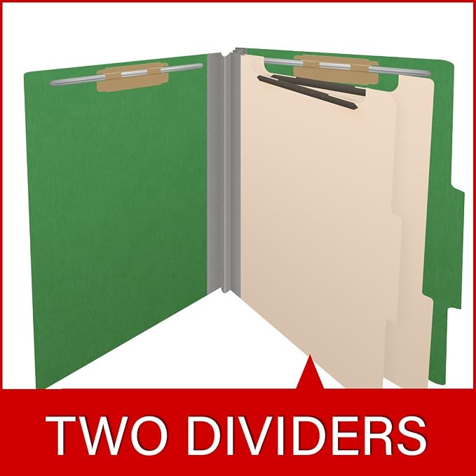 25 Pt. Pressboard Classification Folders, 2/5 Cut ROC Top Tab, Letter Size, 2 Dividers, Moss Green (Box of 10) - Image 8