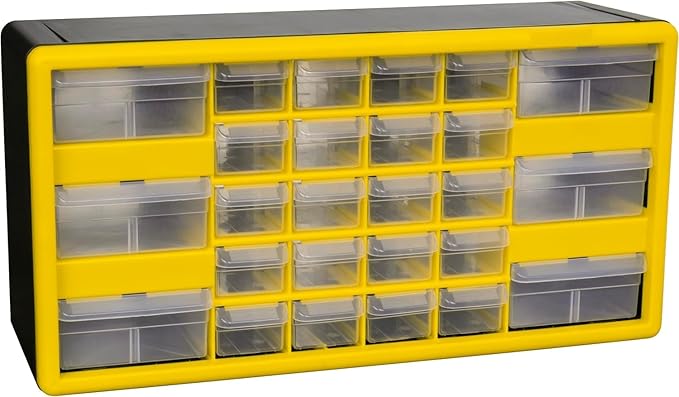 Akro-Mils 26-Drawer Plastic Storage Cabinet, 20"W x 6"D x 10"H, Yellow | Plastic Cabinet w/ Drawers for Garage Organization, Beads, Building Bricks Storage, Teacher Toolbox, Makeup Organizer, 10126 by Akro-Mils
