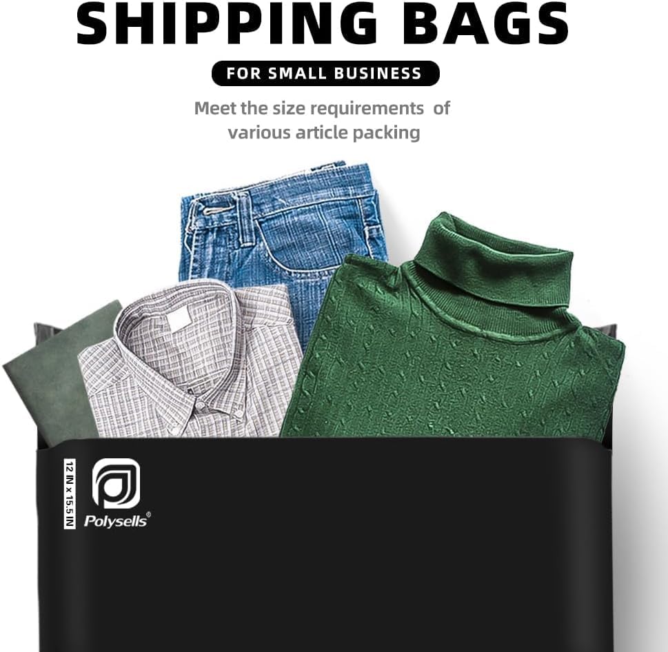 POLYSELLS 1000 pcs 12x15.5 Inches Black Poly Mailers Shipping Envelopes, Strong Adhesive Sealing, Waterproof, and Tear-resistant Postal Mailing Bags for Clothing, Books, and Accessories - Image 6