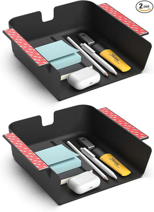 HumanCentric Under Desk Storage Shelf, Drawer Organizer for Office, Workstations, Tables, Sit Stand Desks, Gaming Setups, Mountable Storage Tray, Cable Management, Screw or Stick On, 2 Pack by HumanCentric