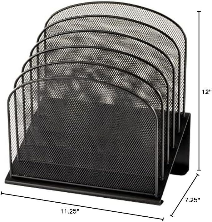 Safco Onyx Desk Organizer, 5 Tiered Vertical Compartments, Office and Classroom Mailbox , Paper and Mail Sorter, Steel Mesh, Black - Image 4