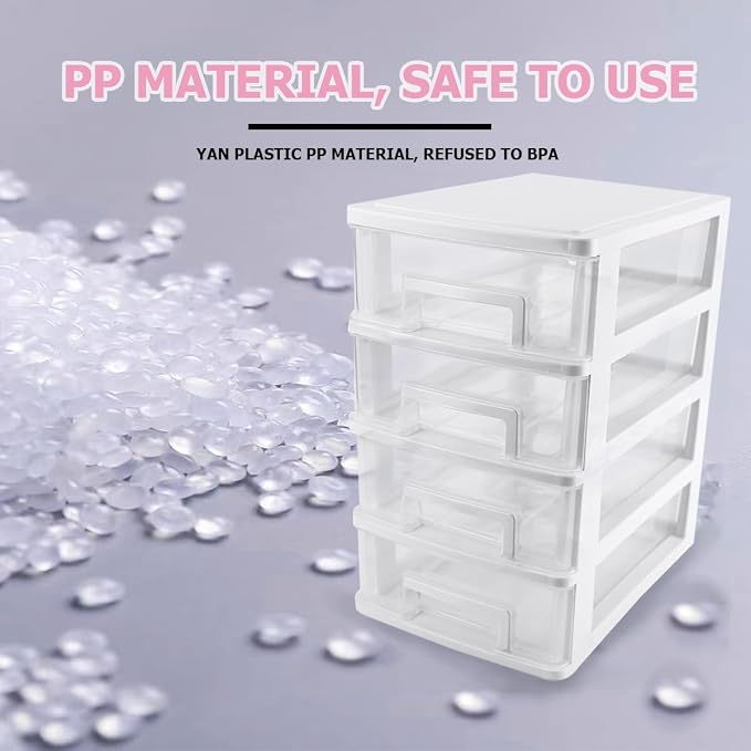 4 Tier Plastic Drawer Type Closet,Portable Storage Cabinet Sundries Storage Cosmetics Jewelry Storage Box for Home Office（White） - Image 5