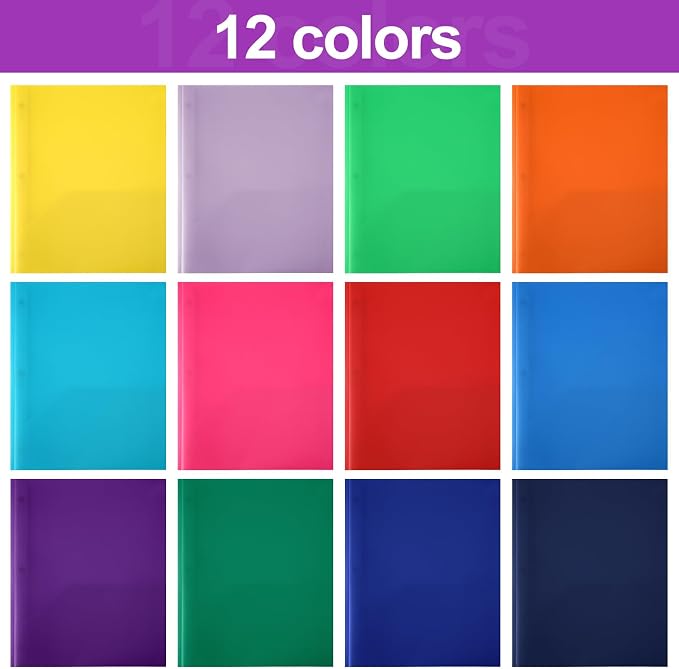 Cholemy 72 Pcs Plastic Folders with Clear Front Pocket Bulk Pocket Folders with Prongs Fasteners Letter Size School Folders Heavy Duty Pocket Folder with Card Slot for School Office(Assorted Colors) - Image 4