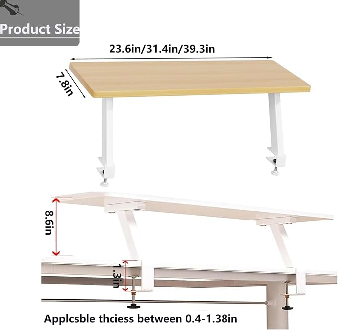 Clamp On Desk Shelf, Adjustable Desktop Extender Storage Organizer | Space Saving Desk Shelf No Drill For Office, Dorm, Home Desk Organization (31.4 x 7.8 in) - Image 2