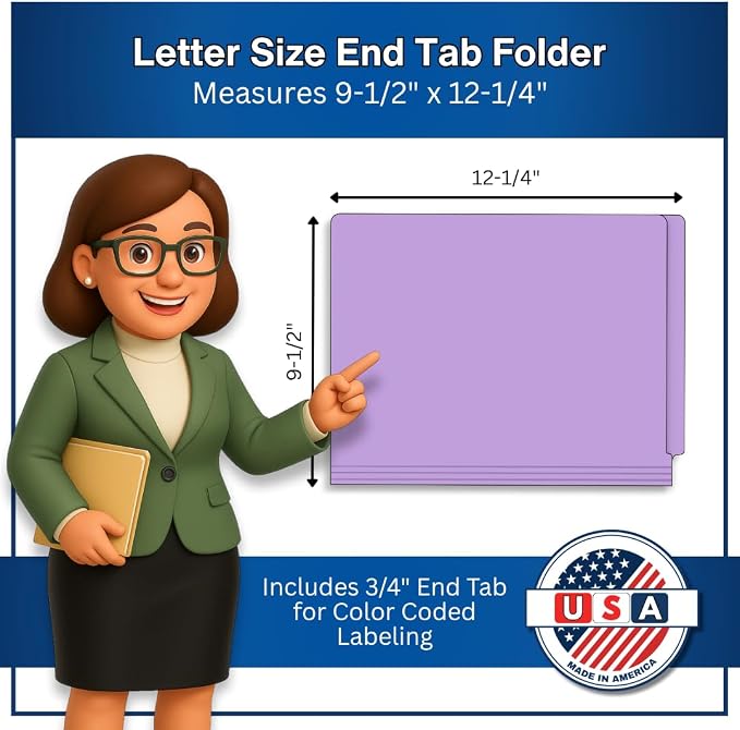 Lavender File Folders, Doctor Stuff, Letter Size Reinforced End Tab Folder with 2" Bonded Fastener on Inside Back, 14 pt Stock, Box of 50 - Image 2