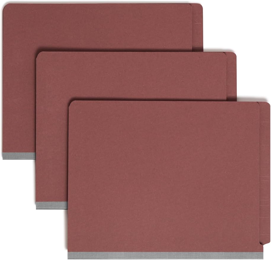 Smead End Tab Pressboard Classification File Folder with SafeSHIELD® Fasteners, Letter Size, 1 Divider, Red, 10 Folders per Box (26855) by SMEAD