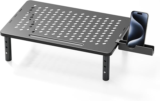 Computer Monitor Stand Riser for Desk, 3 Height Adjustable PC Laptop TV Desktop Monitor Stand Shelf, Metal Printer Table with Phone Holder, Stand Riser for Desk, Office Desk Organizers and Accessories, 1 Pack by Canyora