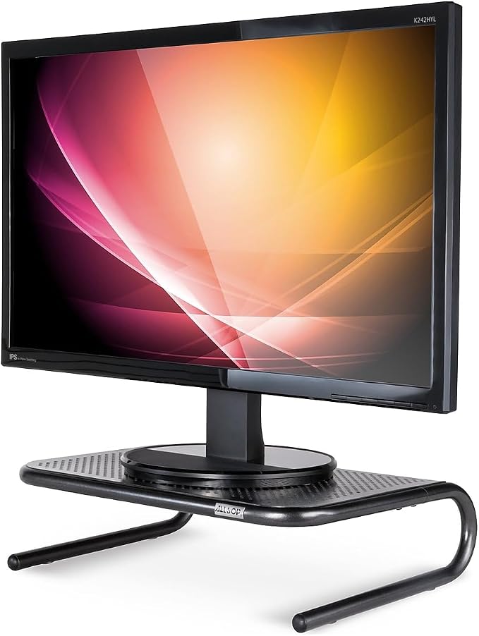 Allsop Metal Art Jr. Monitor Stand, 14-Inch Wide Platform Holds 40 lbs with Keyboard Storage Space - Pearl Black, 2 Pack - Image 4