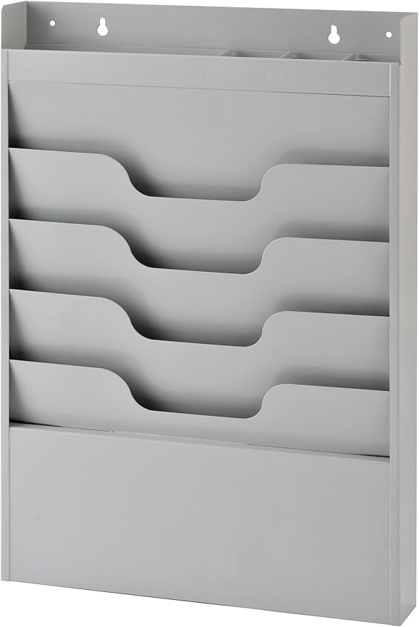 4 Tier Wall Mounted File Organizer, Metal Task Rack for Office Documents, Mail & Folders, Space-Saving Office Wall Organizer, Graywhite 19.5”H by Unknown