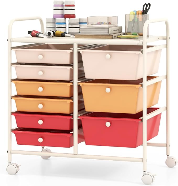 Moccha 9-Drawer Rolling Storage Cart - Under Desk Storage Drawers with wheels for Craft Art Supply Paper Salon, Scrapbook Paper Tools, Mobile Utility Cart for Classroom, Macaron by LDAILY