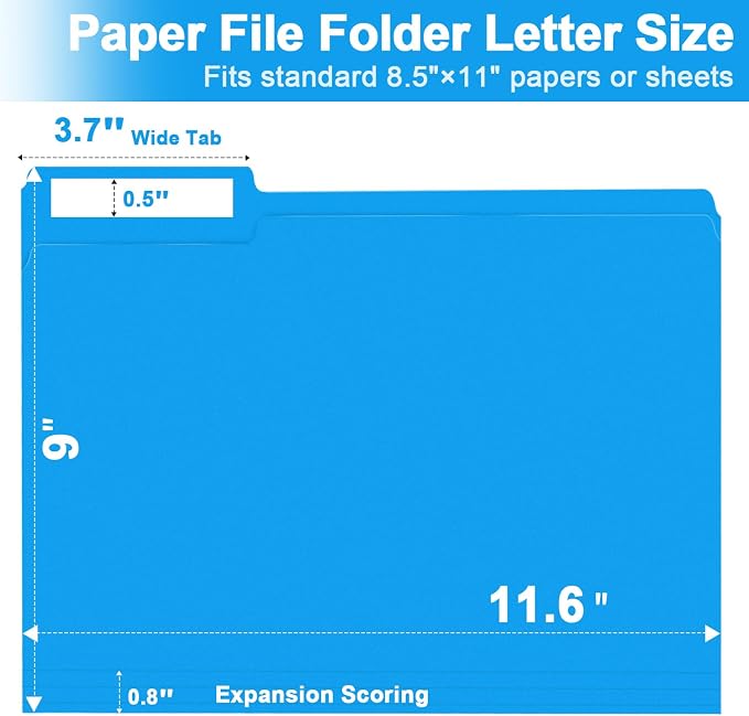 File Folder, RAZCC 250 Pack 1/3 Cut Tab Colored Folders, Colored File Folder Letter Size for Office Classroom Use, Folders with Tabs Assorted 5 Colors - Image 2