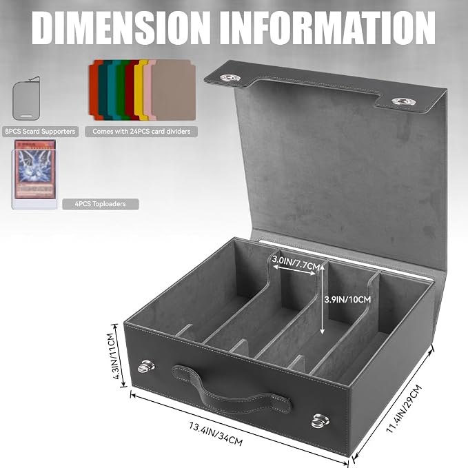 4-Row 3000+ Trading Card Storage Box for MTG, Card Deck Box with Snap-fit Design, 4 Card Sleeves, 8 Stoppers, 24 Dividers (4-Rows Black-Grey) - Image 3