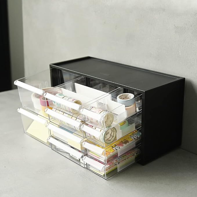 Plastic Desk Drawer Organizer w/10 Drawers, Clear Small Parts Storage w/Drawers, Arts, Craft, Medicine Vitamin, Teacher Toolbox, Stationary, Accessories, Dust-proof, Black A9-5244-BK - Image 9